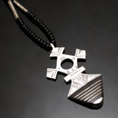 Ethnic Southern Cross Necklace Sterling Silver Ebony Jewelry Large Black Onyx Beads from Inabagret Niger Tuareg Tribe Design 18