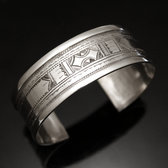 Ethnic Wide Bracelet Sterling Silver Jewelry Large Flat Engraved Men/Women Tuareg Tribe Design 15