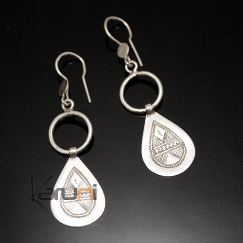 Ethnic African Hoop Earrings Sterling Silver Jewelry Drop Pendant Tuareg Tribe Design 10