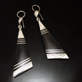 Ethnic Earrings Sterling Silver Jewelry Ebony Triangle Long Engraved Band Tuareg Tribe Design 116