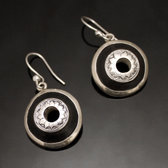 Ethnic Earrings Sterling Silver Jewelry Ebony Round Flower Tuareg Tribe Design 123