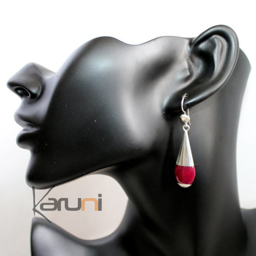 Ethnic Drop Earrings Sterling Silver Jewelry Long Smooth Pink Fire Agate Tuareg Tribe Design 43