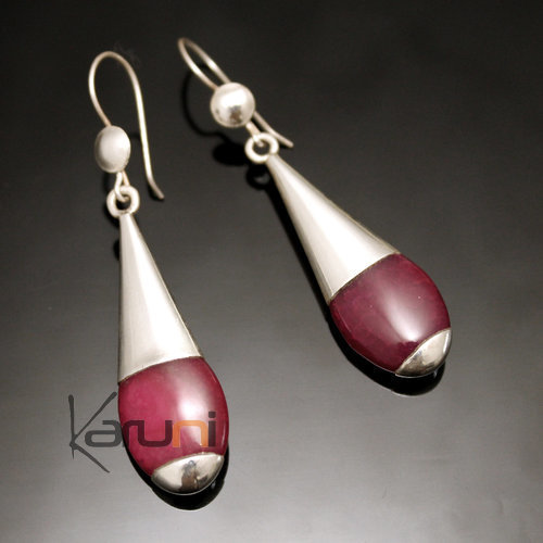 Ethnic Drop Earrings Sterling Silver Jewelry Long Smooth Pink Fire Agate Tuareg Tribe Design 43