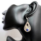 Ethnic Earrings Sterling Silver Openwork Jewelry Engraved Drop Lapis Lazuli Tuareg Tribe Design 39 b