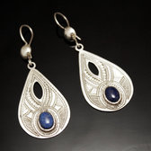 Ethnic Earrings Sterling Silver Openwork Jewelry Engraved Drop Lapis Lazuli Tuareg Tribe Design 39