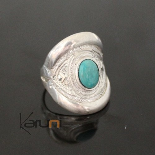 Ethnic Marquise Ring Sterling Silver Jewelry Turquoise Engraved Tuareg Tribe Design 72