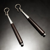 Ethnic African Jewelry Earrings Sterling Silver Ebony Clubs Dark Long Ties Tuareg Tribe Design KARUNI 48