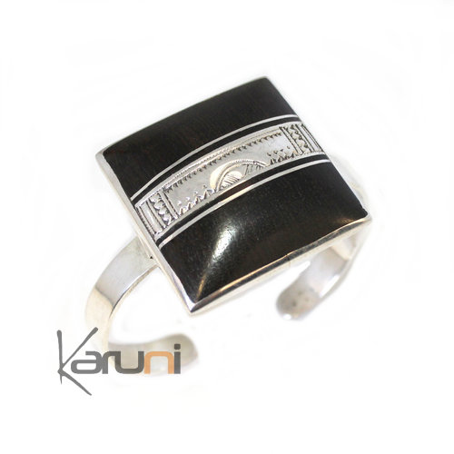 Square ebony sterling silver bracelet