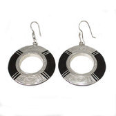 Engraved ebony sterling silver earrings