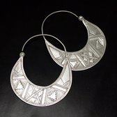 Hoop Earrings Sterling Silver  Engraved Flat Tuareg Tribe Design 17 5 cm