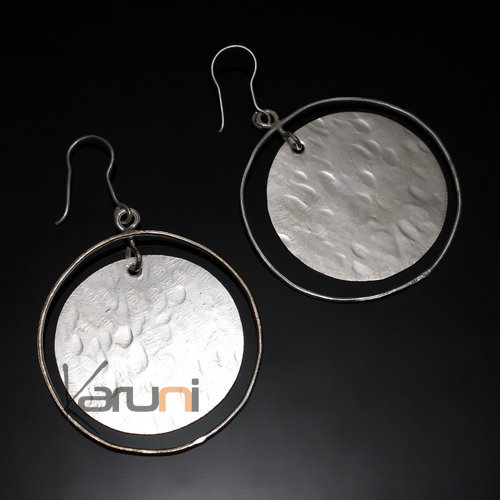 Fulani Earrings Plated Silver Round Pendants African Ethnic Jewelry Mali