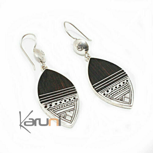 Ebony silver earrings leaf 12