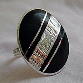 Ethnic Band Ring Sterling Silver Jewelry Ebony Engraved Diagonal Tuareg Tribe Design