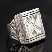 Ethnic Signet Ring Sterling Silver Jewelry Square Voluminous Men/Women Tuareg Tribe Design 09