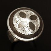 Ethnic Flower Ring Sterling Silver Jewelry Ebony Dome Tuareg Tribe Design 03