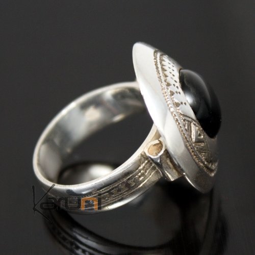 Round tuareg silver and onyx ring 3 (1084)