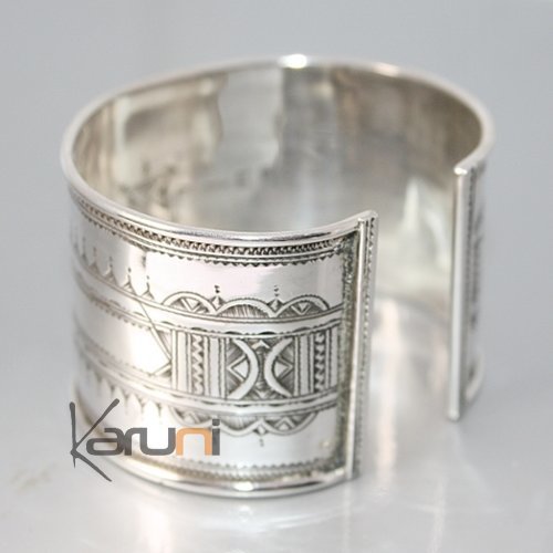 Ethnic Cuff Bracelet Sterling Silver Jewelry Large Engraved Tuareg Tribe Design 04 c